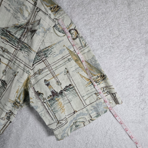 Reyn Spooner XL Beige Button Up Short Sleeve Hawaiian Shirt Ships Ports Angler - Picture 8 of 8